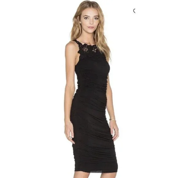 Bailey 44 Womens Crawford Illusion Ruched Cocktail Dress Black S